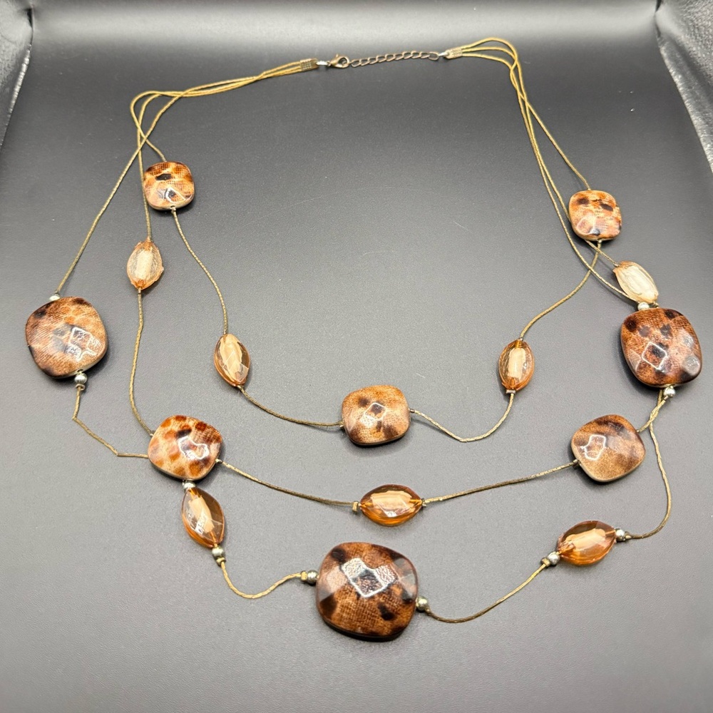 Brown Tone Faux Stone Multi-Layered Boho Necklace
